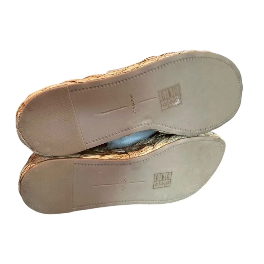 Dolce Vita Womens Leather‎ Platform Slide Espadrille Wedge Sandals Cream Tan